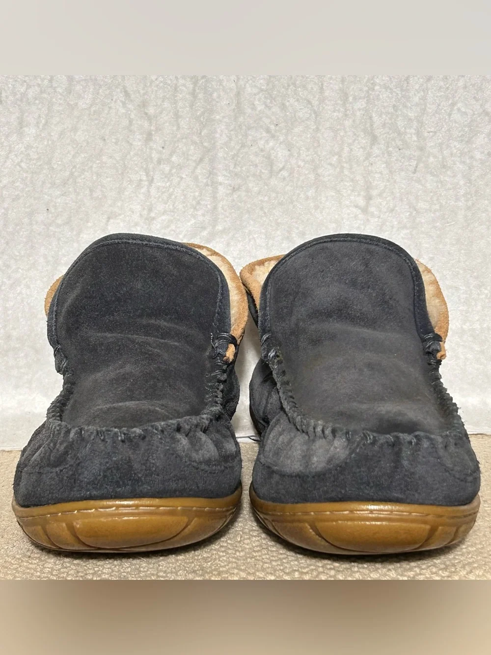 LL Bean Mens Blue Suede Wicked Good Shearling-Lined Moc SlipOn Boots Shoes SZ 10